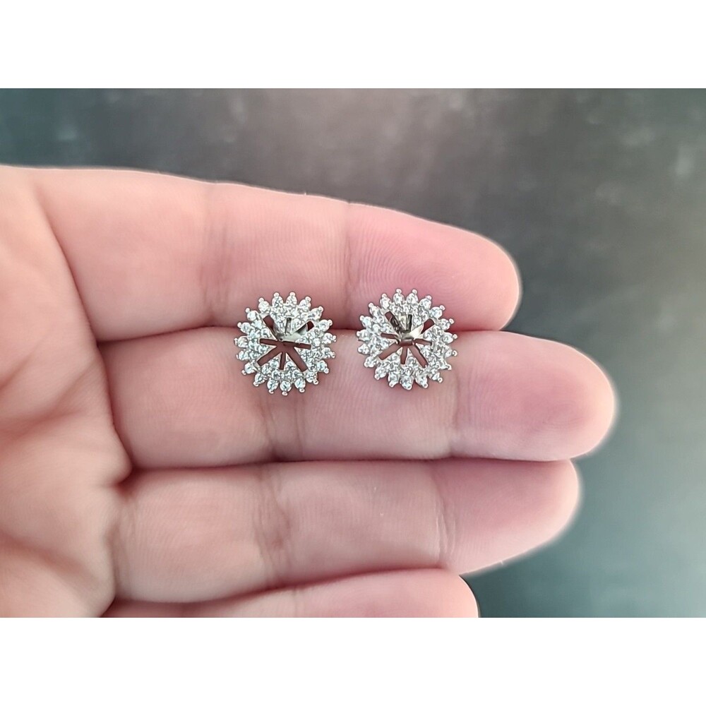925 Sterling Silver CZ Snowflake Stud Earrings Vintage